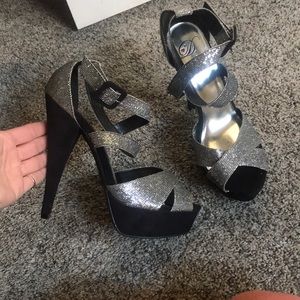 Silver sequin strappy pump high heels
